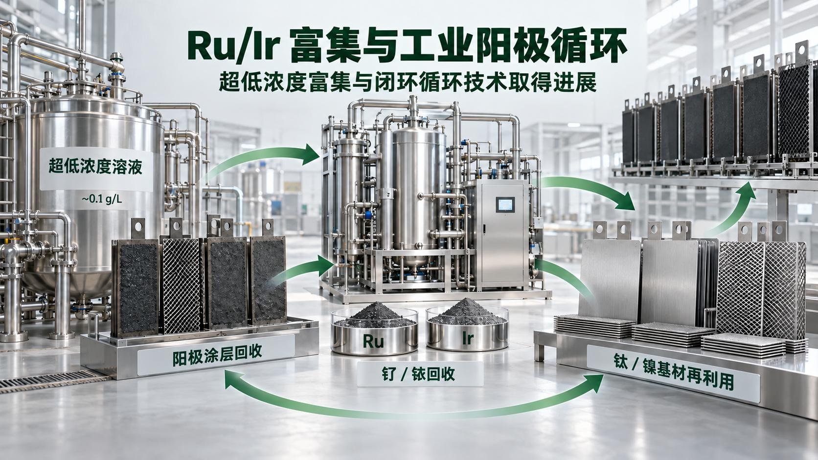 Ru/Ir 超低浓度与工业阳极循环技术取得进展